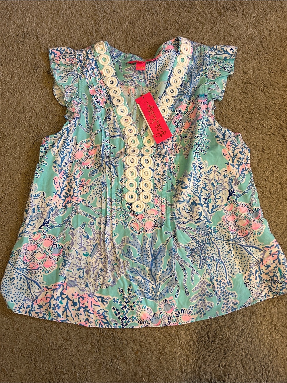 NWT Lilly Pulitzer Woven Top - Blue Ibiza, Now You Zee Me, Size S